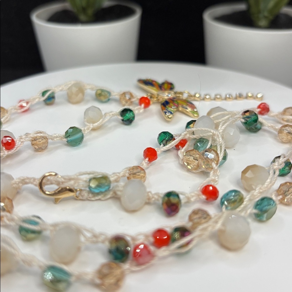 Dragonfly Beaded Crochet Necklace | Colorful Glass Beads | Adjustable 17” - Picture 7 of 9